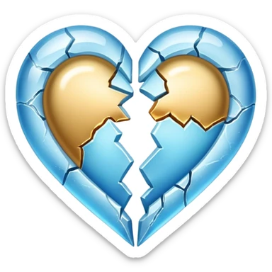 heart cracked in half, one half frozen, one half golden sticker
