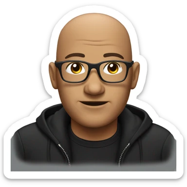 bald man with glasses in black shirt sticker