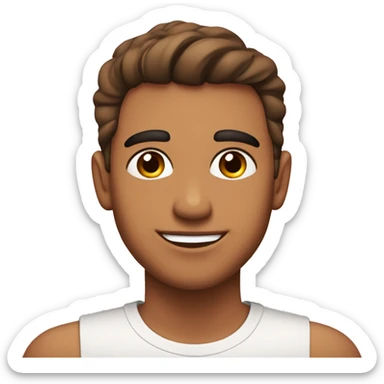 Latino guy, soft brown eyes, eyebrows raised all the way up , smirking with a rose blush Cheeks sticker