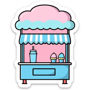 cotton candy stand, cartoonish, cute sticker