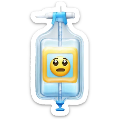 Rectangular transparent plastic iv bag filled with 500ml of fluid hanging on an iv pole in an intensive care unit  sticker