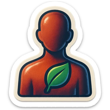 human silhouette or body with a leaf symbolizing mental health placed on the face or chest, retro stickers style, clear outlines, strong shadows and highlights, fun and not too complex, psychosomatics and psychology theme sticker
