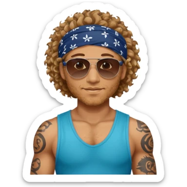 curly hair tatoon men gym body  with bandana & sunglass sticker