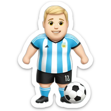 Short hair, obese white man play soccer. argentina uniform. Thumbs up  sticker