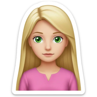 Green eyes office girl with straight long blonde hair with pink dress sticker