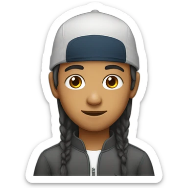 Muslim boy with long hair and a cap sticker