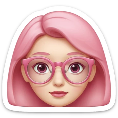 A 3D cartoon rose-pink spectacle with glossy curved frames and soft reflections, feminine Memoji-style rendering., negaive: characters. sticker