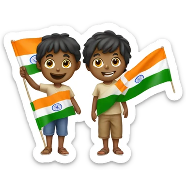 Two young boys aged 4 and 3 waving Indian flag  sticker