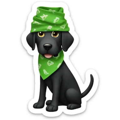 Black lab wearing green bandanna, scooting butt on carpet farting ￼ sticker