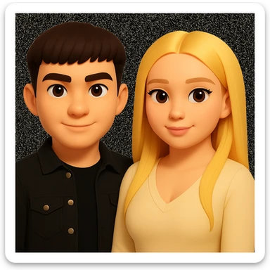 Slightly increase the volume of the upper body of the girl, slightly turn her to face forward, and make the skin color uniform. Maintain the cartoonish 3D style as in the reference image. sticker