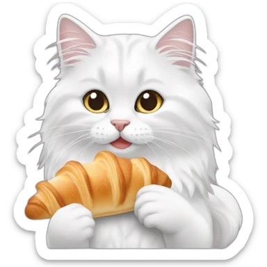 white siberian cat eating croissant sticker