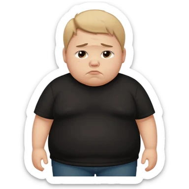 sad fat young boy in black t shirt walking  sticker