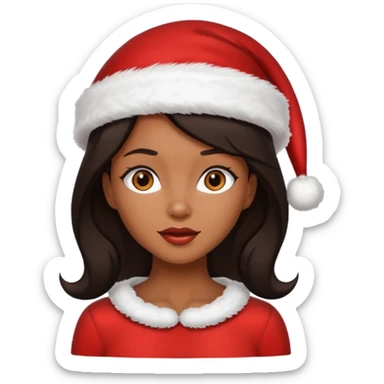 black brunette woman with wearing Santa  sticker