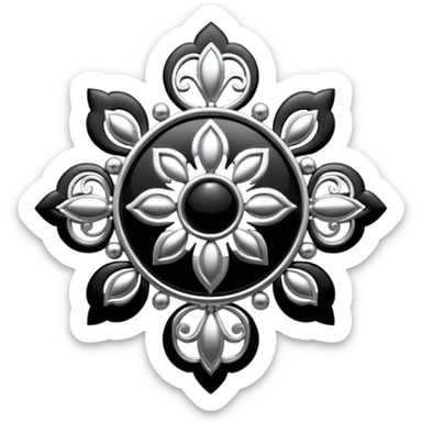 Black and silver filigree broach design, 3D, extremely detailed design sticker