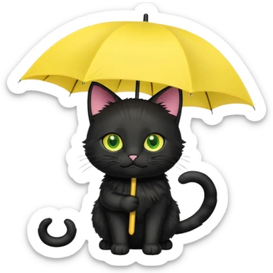 black cat is holding a yellow umbrella. sticker