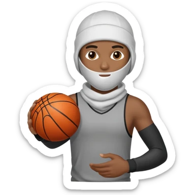 Black man with ski mask holding a basketball sticker
