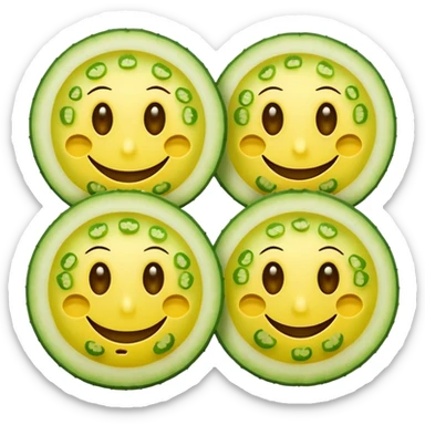 classic yellow smiley face with eyes replaced by realistic cucumber slices sticker
