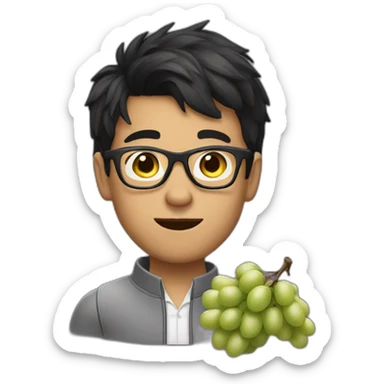 Young dark haired men with glasses, throwing grapes sticker