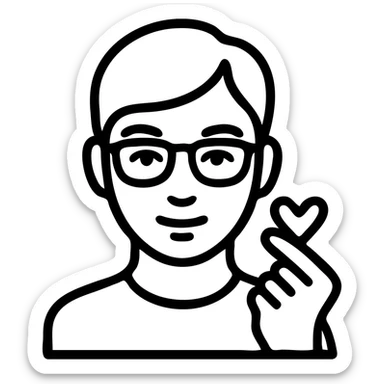 minimalist icon of a Turkish young man with slightly slanted eyes, wearing glasses, making a heart gesture with his hand, slightly tanned and light brown hair sticker