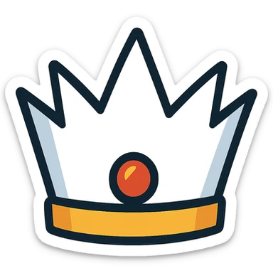 a cartoon-style white crown with exaggerated points, playful and bright, no background sticker