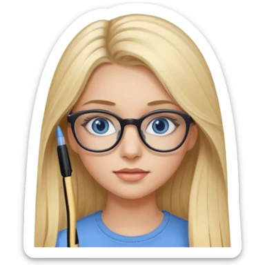 Fille 20ans qui a des cheveux long et blond  avec des lunettes et des yeux bleu- gris avec du mascara sur les yeux sticker