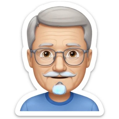 Create me an emoji of an old man. Gray short size hair. Gray beard. Squarer Glasses. Blue eyes. Little smile sticker