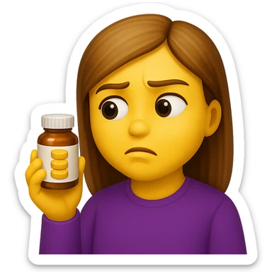 DONNA STILE EMOJI IPHONE DI UNA DONNA CON BOCCETTA DI INTEGRATORE IN MANO ED ESPRESSIONE DUBBIOSA, 4K sticker