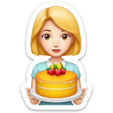 Beautiful girl holding a big mango cake in both hands sticker