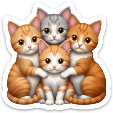 3 kittens cuddling together all different colours, the first one is grey and white, the second is ginger and white and the third is brown tabby and white sticker