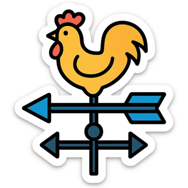 classic weathervane with rooster, colored icon with black outlines sticker