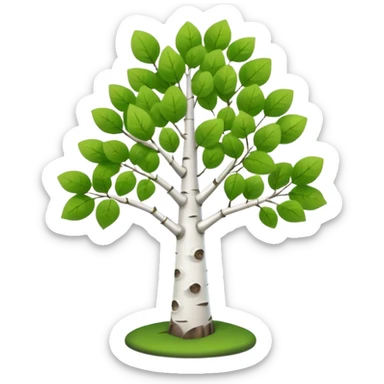 A 3D cartoon birch tree with white bark and small green leaves, gentle lighting, Memoji-style realism. sticker