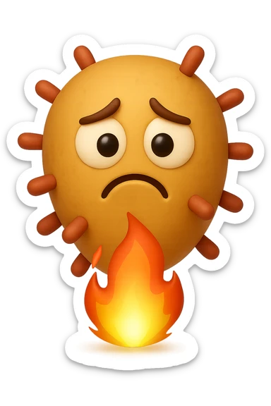 EMOJI STILE IPHONE 3D DI BATTERI INTESTINALI 3D CON ESPRESSIONE TRISTE  IN VOLTO MENTRE SOTTO DI LORO BRUCIA UNA FIAMMA, FAGLI ANCHE LA PARTE BIANCA DEGLI OCCHI, NON SOLO LA PUPILLA sticker