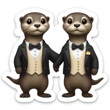 Two otters holding hands in tuxedos sticker