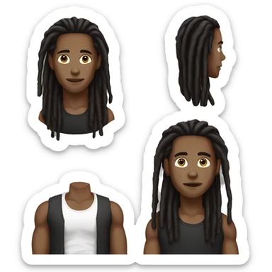 Light skinned black man with long dreads and black tank top standing looking straight sticker
