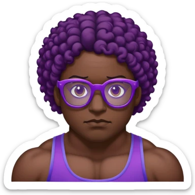 Wrestler with purple glasses tinted black and short curly brown hair sticker