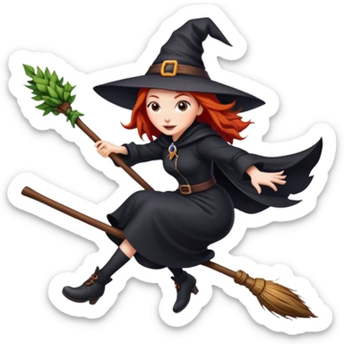 Red hair witch flying on a broom white skin sticker