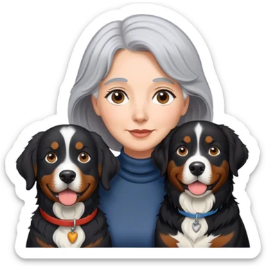 Gray hair Woman black lab with Bernese mountain dog sticker