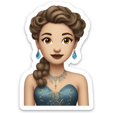 Create the zodiac sign leo as a pale brunette girl with elaborate makeup and dress that matches the zodiac sign  sticker