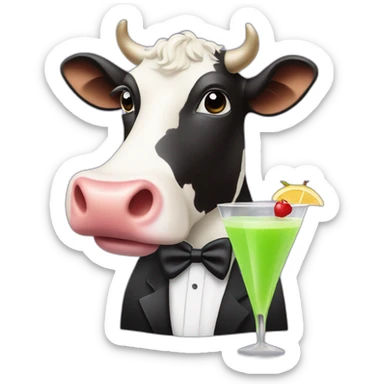 cow wearing a tuxedo sipping a daiquiri sticker