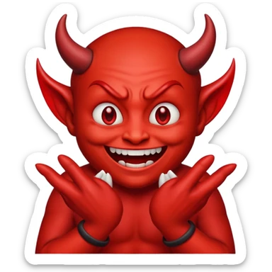 Make me emoji with devil face and rubbing hands like fly sticker