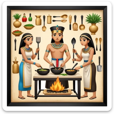 ancient Egyptian cooking scene in hieroglyphic style sticker