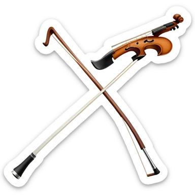 Create a detailed emoji representing a cello bow. The design should feature the elegant and slender shape of the bow, with visible intricate details like the fine wood texture, the metal ferrule, and the soft horsehair stretched tightly across it. Include subtle accents like the leather grip near the frog and delicate wooden finish. The bow should have a classic, polished look, with a touch of sophistication. Use warm wooden tones, silver, and black to highlight the craftsmanship of a professional cello bow. The background should be transparent. sticker