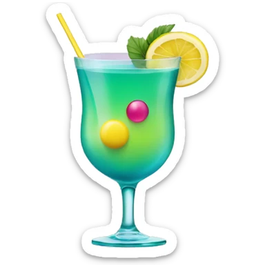 Bluish green cocktail with pink and yellow sticker