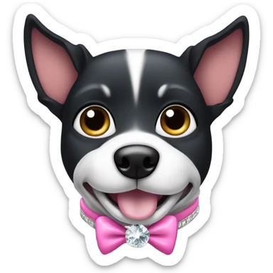 Black dog with a normal pink collar with diamonds on and pointy ears, make sure the dog has some white on its chest  sticker