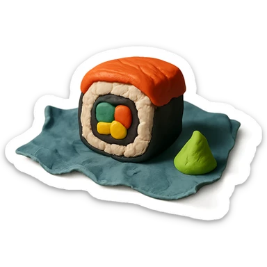 textured sushi trash in claymation style sticker