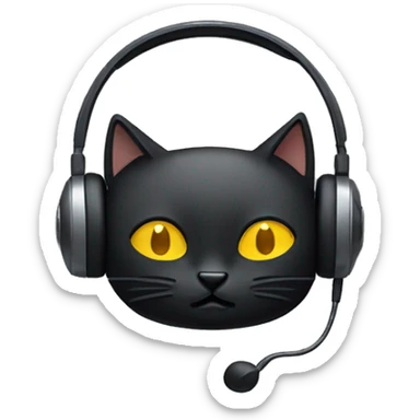 headset with black cat, closing eyes sticker