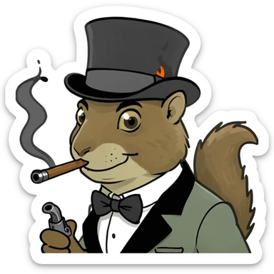 squirrel man smoking pipe with top hat on and luger in his hand sticker