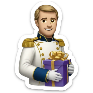 napolean holding a present sticker