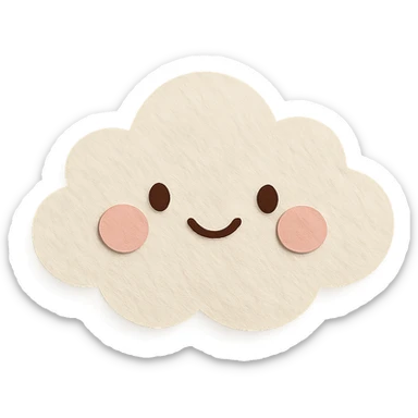 cute fluffy white cloud, happy face, blushing cheeks, soft pastel palette, no arms or legs, full body, paper craft style sticker