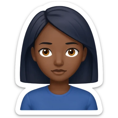 Una donna con una maglietta a mezze maniche blu scuro,capelli lisci  e lunghi e mori occhi marroni sticker